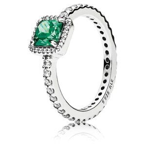 Pandora Green Gemstone with Halo Timeless Elegance Ring sz 5